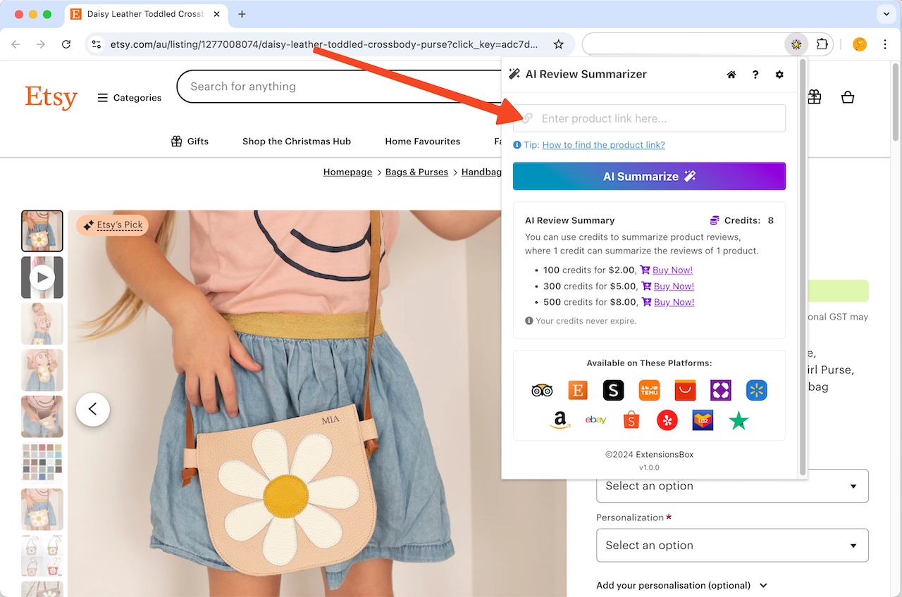 how to find Etsy product link